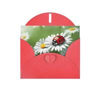 Kashinn Pearlized Greeting Card with Envelope Blank Notecard for Thank You Invitations Sympathy Ladybug on Daisy Flower Print