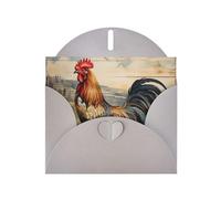 Kashinn Pearlized Greeting Card with Envelope Blank Notecard for Thank You Invitations Sympathy Rooster on Wood in Farmland Print