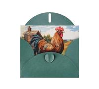Kashinn Pearlized Greeting Card with Envelope Blank Notecard for Thank You Invitations Sympathy Rooster on Wood in Farmland Print