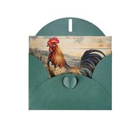 Kashinn Pearlized Greeting Card with Envelope Blank Notecard for Thank You Invitations Sympathy Rooster on Wood in Farmland Print