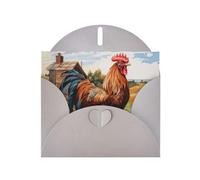 Kashinn Pearlized Greeting Card with Envelope Blank Notecard for Thank You Invitations Sympathy Rooster on Wood in Farmland Print