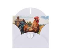 Kashinn Pearlized Greeting Card with Envelope Blank Notecard for Thank You Invitations Sympathy Rooster on Wood in Farmland Print
