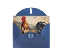 Kashinn Pearlized Greeting Card with Envelope Blank Notecard for Thank You Invitations Sympathy Rooster on Wood in Farmland Print