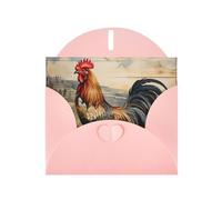Kashinn Pearlized Greeting Card with Envelope Blank Notecard for Thank You Invitations Sympathy Rooster on Wood in Farmland Print
