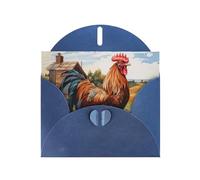 Kashinn Pearlized Greeting Card with Envelope Blank Notecard for Thank You Invitations Sympathy Rooster on Wood in Farmland Print
