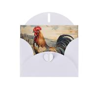 Kashinn Pearlized Greeting Card with Envelope Blank Notecard for Thank You Invitations Sympathy Rooster on Wood in Farmland Print