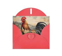 Kashinn Pearlized Greeting Card with Envelope Blank Notecard for Thank You Invitations Sympathy Rooster on Wood in Farmland Print