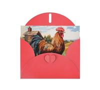Kashinn Pearlized Greeting Card with Envelope Blank Notecard for Thank You Invitations Sympathy Rooster on Wood in Farmland Print