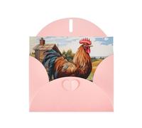 Kashinn Pearlized Greeting Card with Envelope Blank Notecard for Thank You Invitations Sympathy Rooster on Wood in Farmland Print