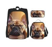 Kashinn Premium animal dog french bulldog Print 3-in-1 Backpack Set with Lunch Bag & Pencil Case Portable Bag Set