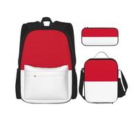 Kashinn Premium Flag of Monaco Print 3-in-1 Backpack Set with Lunch Bag & Pencil Case Portable Bag Set