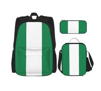 Kashinn Premium Flag of Nigeria Print 3-in-1 Backpack Set with Lunch Bag & Pencil Case Portable Bag Set