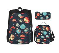 Kashinn Premium Outer Space Planet Print 3-in-1 Backpack Set with Lunch Bag & Pencil Case Portable Bag Set