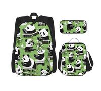 Kashinn Premium Panda bamboo Print 3-in-1 Backpack Set with Lunch Bag & Pencil Case Portable Bag Set