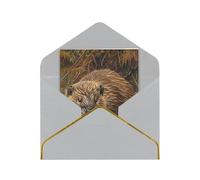 Kashinn Premium Pearlized Blank Greeting Card beaver working Print Rose Gold Foil Edge All-Occasion Notecard Set