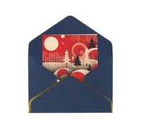 Kashinn Premium Pearlized Blank Greeting Card Christmas tree House Print Rose Gold Foil Edge All-Occasion Notecard Set