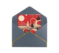Kashinn Premium Pearlized Blank Greeting Card Christmas tree House Print Rose Gold Foil Edge All-Occasion Notecard Set