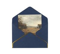 Kashinn Premium Pearlized Blank Greeting Card Farm with deer Print Rose Gold Foil Edge All-Occasion Notecard Set