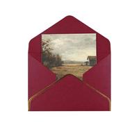 Kashinn Premium Pearlized Blank Greeting Card Farm with deer Print Rose Gold Foil Edge All-Occasion Notecard Set