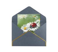 Kashinn Premium Pearlized Blank Greeting Card Ladybug on Daisy Flower Print Rose Gold Foil Edge All-Occasion Notecard Set