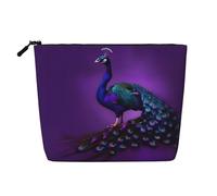 Kashinn Purple Peacock pattern Print Single-Layer Cosmetic Pouch Fake Hemp Makeup Bag Coin Purse for Everyday Use Travel
