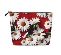Kashinn Red Flower and White Daisy Print Single-Layer Cosmetic Pouch Fake Hemp Makeup Bag Coin Purse for Everyday Use Travel