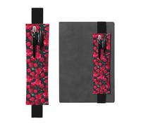 Kashinn Red Pink Flower Print Leather Pen Holder Elastic Band Pencil Case Bookmark for Notebooks Diaries Planners