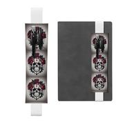 Kashinn Red Rose Skull Print Leather Pen Holder Elastic Band Pencil Case Bookmark for Notebooks Diaries Planners