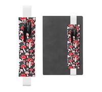 Kashinn Red White Mushroom Print Leather Pen Holder Elastic Band Pencil Case Bookmark for Notebooks Diaries Planners