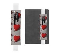 Kashinn Romantic Red Heart Print Leather Pen Holder Elastic Band Pencil Case Bookmark for Notebooks Diaries Planners