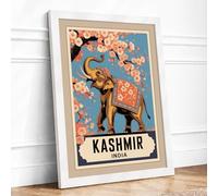 Kashmir Elephant Vintage Framed Wall Art Print A3 (42×29.7cm) White, Wall Decor for Living Room, Bedroom, Office & Home, Ready to Hang, Art Gift