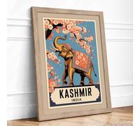 Kashmir Elephant Vintage Framed Wall Art Print A4 (29.7×21cm) Oak, Wall Decor for Living Room, Bedroom, Office & Home, Ready to Hang, Art Gift