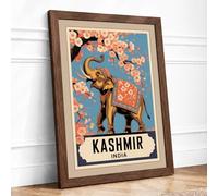 Kashmir Elephant Vintage Framed Wall Art Print A4 (29.7×21cm) Walnut, Wall Decor for Living Room, Bedroom, Office & Home, Ready to Hang, Art Gift
