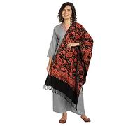 Kashmir Women Stole Shawl Scarf Wrap with Indian Embroidery Flower - Black 6307