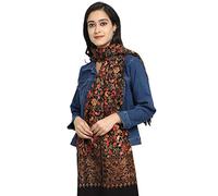 Kashmir Women Stole Shawl Scarf Wrap with Indian Embroidery Flower - Black 6376