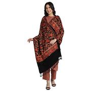 Kashmir Women Stole Shawl Scarf Wrap with Indian Embroidery Flower - Black 6379