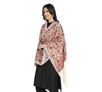 Kashmir Women Stole Shawl Scarf Wrap with Indian Embroidery Flower - Creame 6387