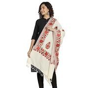 Kashmir Women Stole Shawl Scarf Wrap with Indian Embroidery Flower - Creame 7228
