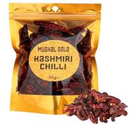 Kashmiri Chilli Whole | By Mughal Gold | Dried Red Chilli | 50g | Dried Kashmiri Chilli | Authentic Indian Cooking | Rich Color | Ideal for Curries | Marinades | Pastes | Kashmiri Chilli Powder