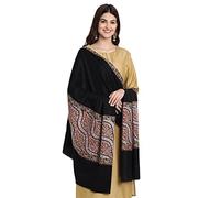 Kashmiri Indian Sozni Embroidery Paper Mache Pashmina Wool Shawl Scarf for Women (Black)