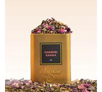"Kashmiri Kahwa Loose Leaf Tea 50g - Premium Green Tea with Saffron, Cardamom, Cinnamon, Almonds & Rose Petals - Aromatic Detox Herbal Wellness Tea in Luxury Gift Tin - 100% Natural Whole Leaf Blend"