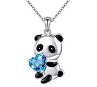Kasituny Panda Crystal Necklace, Silver Panda, White Heart Crystal, Bear Pendant Necklace, Chain, Panda Love Necklace, Charm, Cute Animal Crystal Jewellery, Gift for Women, Girls (Blue)