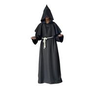 Kasjuante Medieval Renaissance Monk Friar Priest Wizard Cloak Hooded Robe Halloween Costume for Adults, Black, XX-L