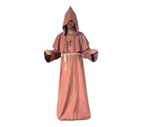 Kasjuante Medieval Renaissance Monk Friar Priest Wizard Cloak Hooded Robe Halloween Costume for Adults, Coffe, Large