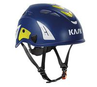 KASK Safety Helmet Superplasma HI VIZ - Work Safety Helmet, Rotating Wheel, Reflective Stripes, EN 397, Colour: Blue/Yellow