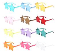 Kaslaider 12 Pair Rimless Star Shaped Sunglasses - Coloured Festival Sunglasses Transparent Candy Colorful Novelty Frameless Sun Glasses for Party Accessories, Photo Booth Props, 12 Colours