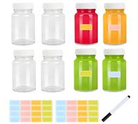Kaslaider 8 Pcs 60ml Reusable Glass Shot Bottles with Lids, Clear Small Bottles, Wide Mouth, Leakproof Mini Glass Jars, Travel bottles with Labels for Ginger Shots, Juice, Milk, Wellness shots