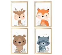 Kaslaider Set of 4 Cartoon Animals Pictures Baby Room Decoration, A4 Wall Pictures Boho Nursery, Children's Room Forest Animals Poster Boy Girl, Wall Art Prints - Without Frame, 21 x 30 cm
