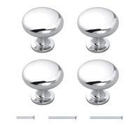 KASLCWA 4 Pcs Zinc Cabinet Knobs Silver Polished Cupboard Knobs, Round Mushroom Drawer, Cupboard Handles with Screws, 22mm Door Knob for Cupboards for Kitchen Bathroom Furniture