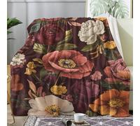 kaslhsQ Burgundy Flower Blanket, Vintage Floral Fleece Throw Blanket Twin XL Size for Couch Bed Sofa, Rustic Botanical Blankets and Throws, Decor & Gifts, Super Soft Plush Flannel Blanket, 66x90